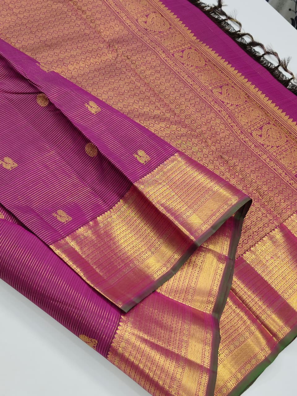 Magenta Purple & Antique Gold Kanchipuram Silk Saree